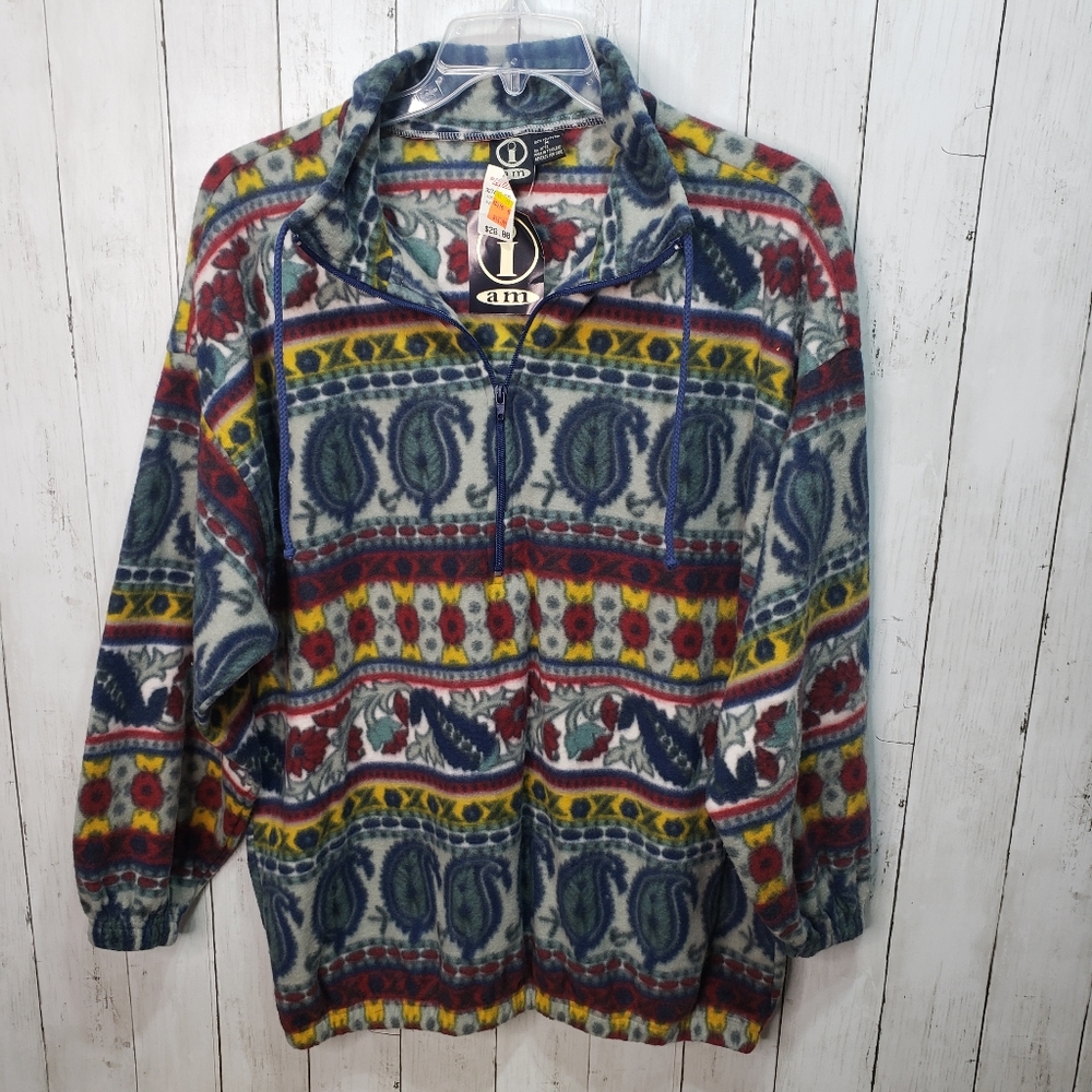 Vintage Deadstock New I AM Paisley Fleece 1/2 Zip Size Medium. Condition is New